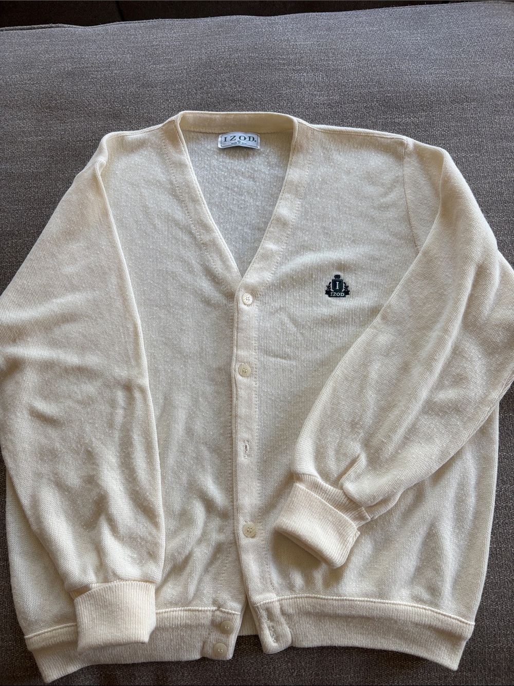 Izod Vintage Button-Up V-Neck Cardigan Golf Sweater XL Missing button